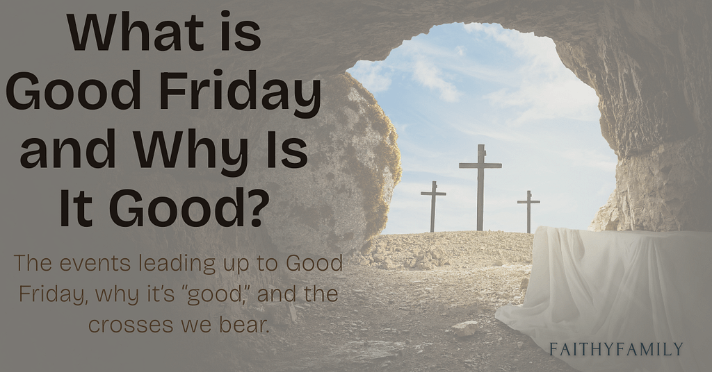 Three crosses with an empty tomb symbolizing Good Friday and Jesus’ crucifixion