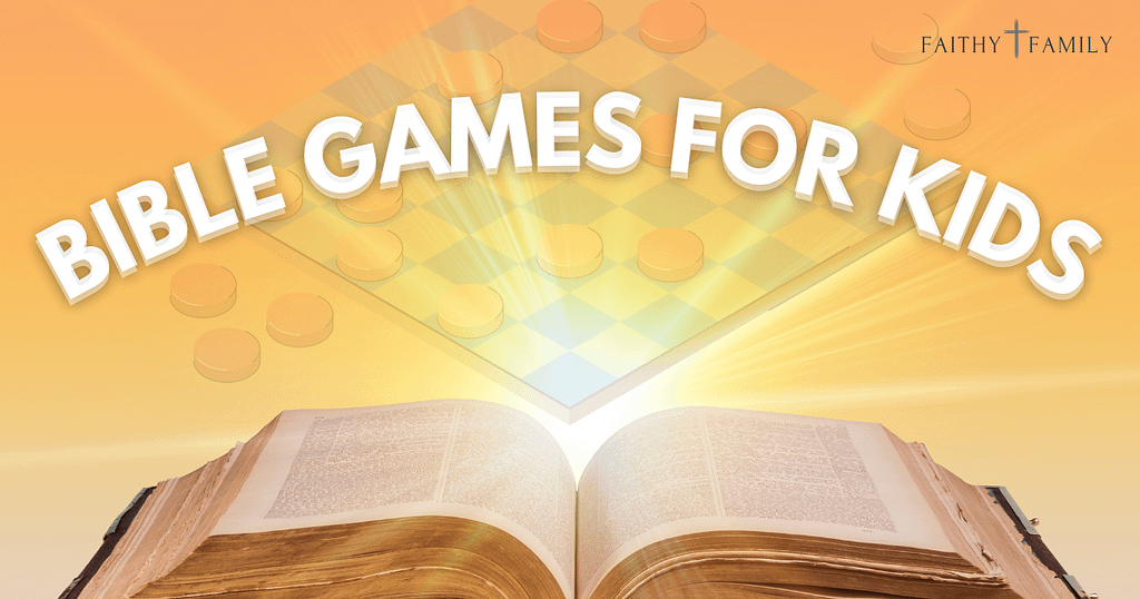 Open Bible with a children’s game in the background and the words “Bible Games for Kids” displayed on the image.
